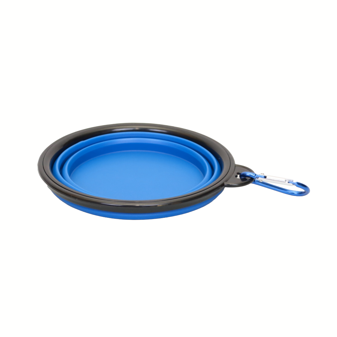 Plato Plegable Portátil con Gancho para Mascotas Color Azul