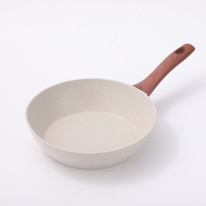 Sarten de Piedra Maifan Color Marfil Grande Asa de Madera 29 CM