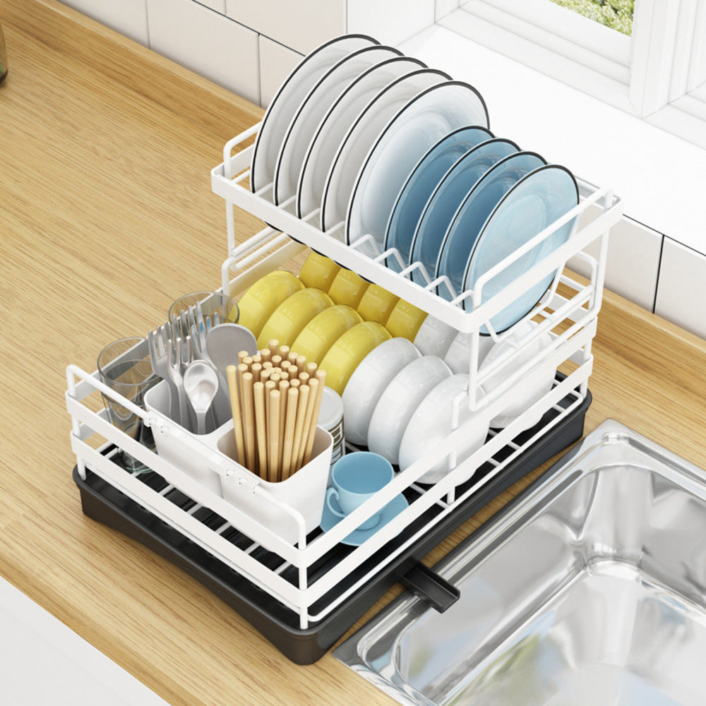 Escurridor de Dos Pisos para Platos de Acero Inoxidable Praga - Blanco