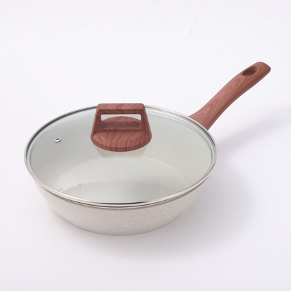 Sarten de Piedra Maifan Color Marfil Grande Asa de Madera 27 CM