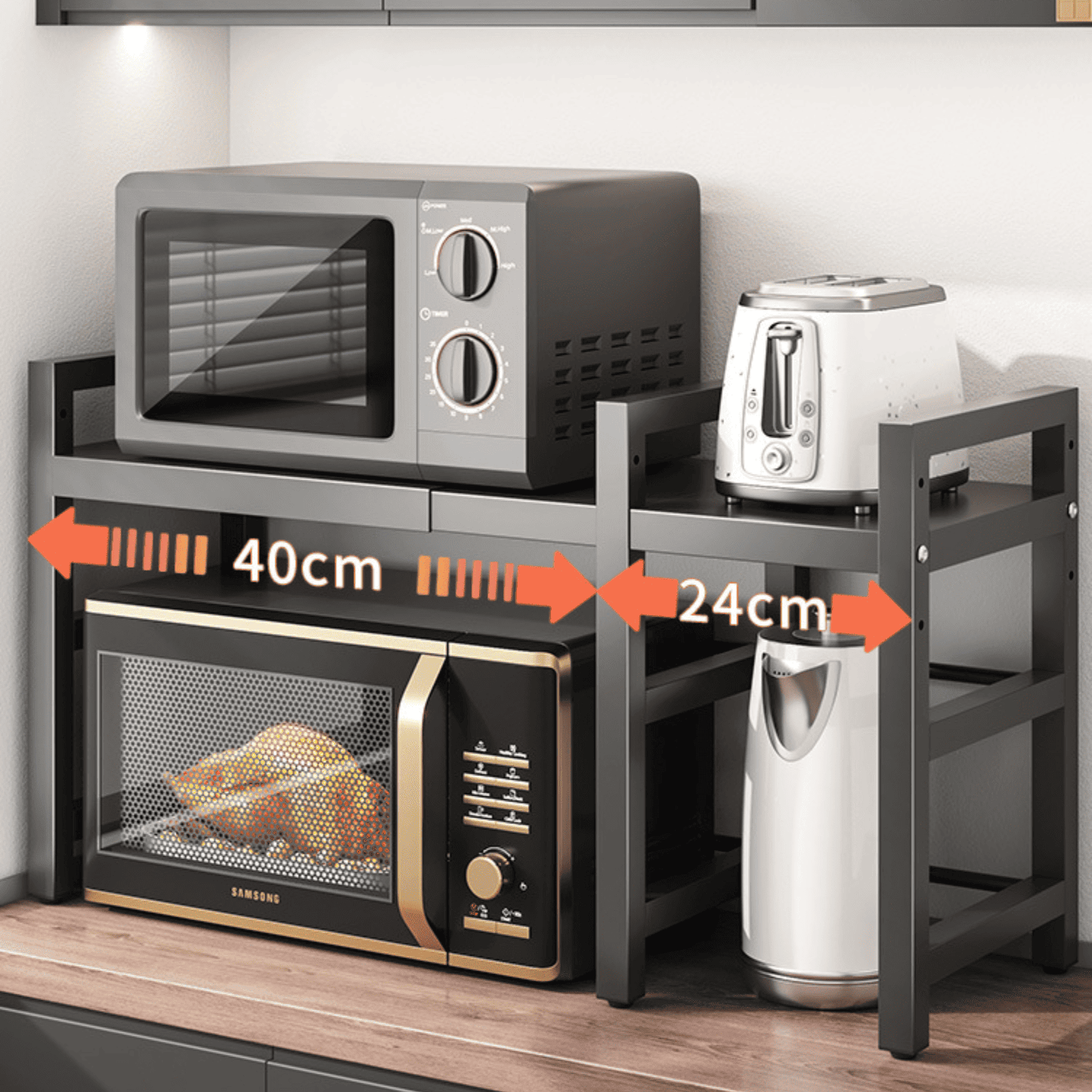Mueble para Microondas Plegable Adaptable al Tamaño con Colgadores Negro
