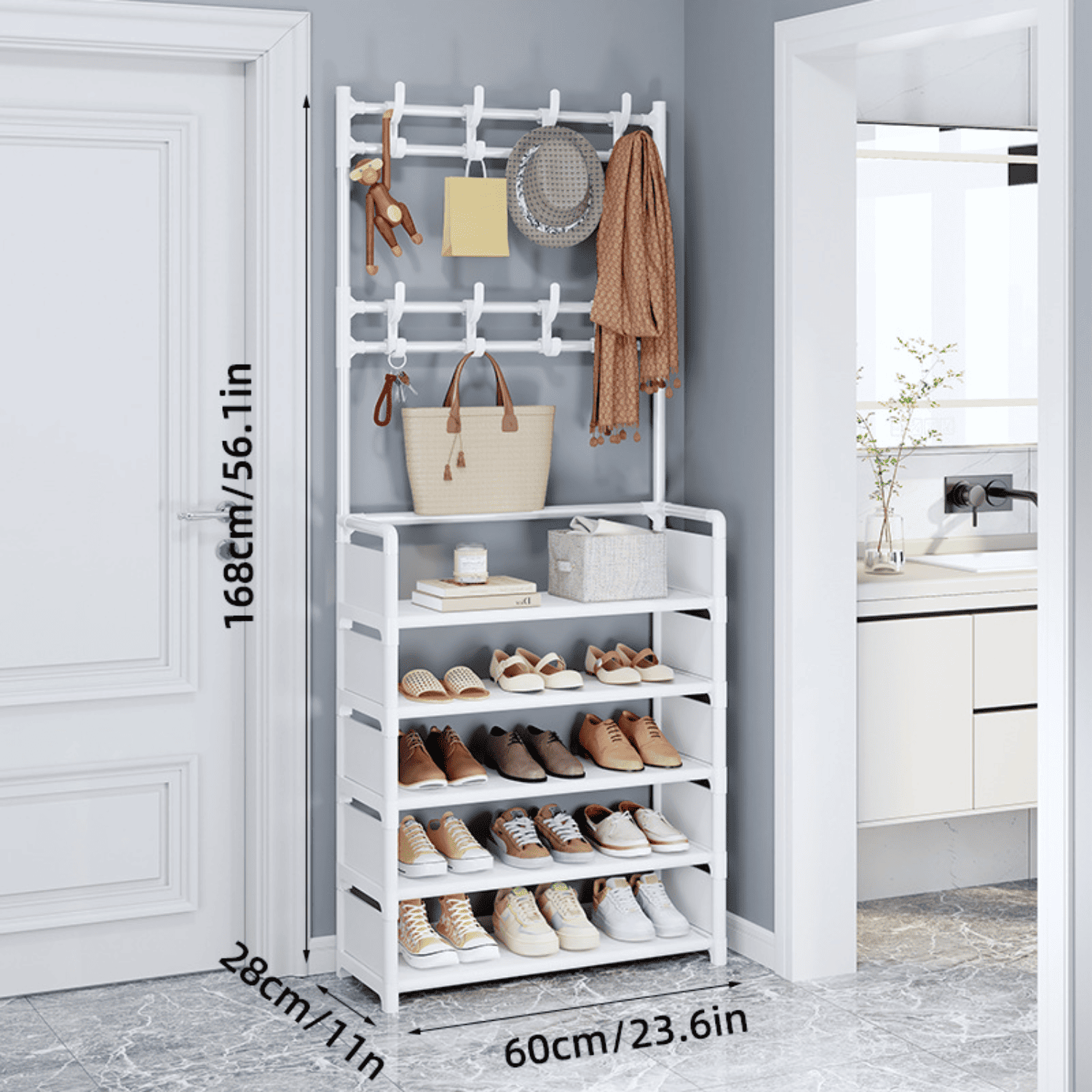 Zapatera Organizador 5 Niveles con Colgadores 60 CM Color Blanco