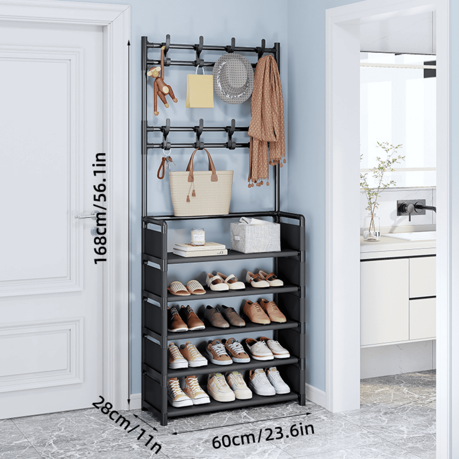 Zapatera Organizador 5 Niveles con Colgadores 60 CM Color Negro