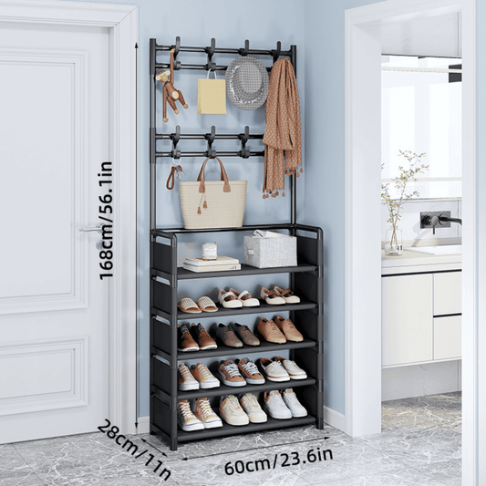 Zapatera Organizador de 5 Niveles Multiuso con Colgadores 60 CM Color Negro