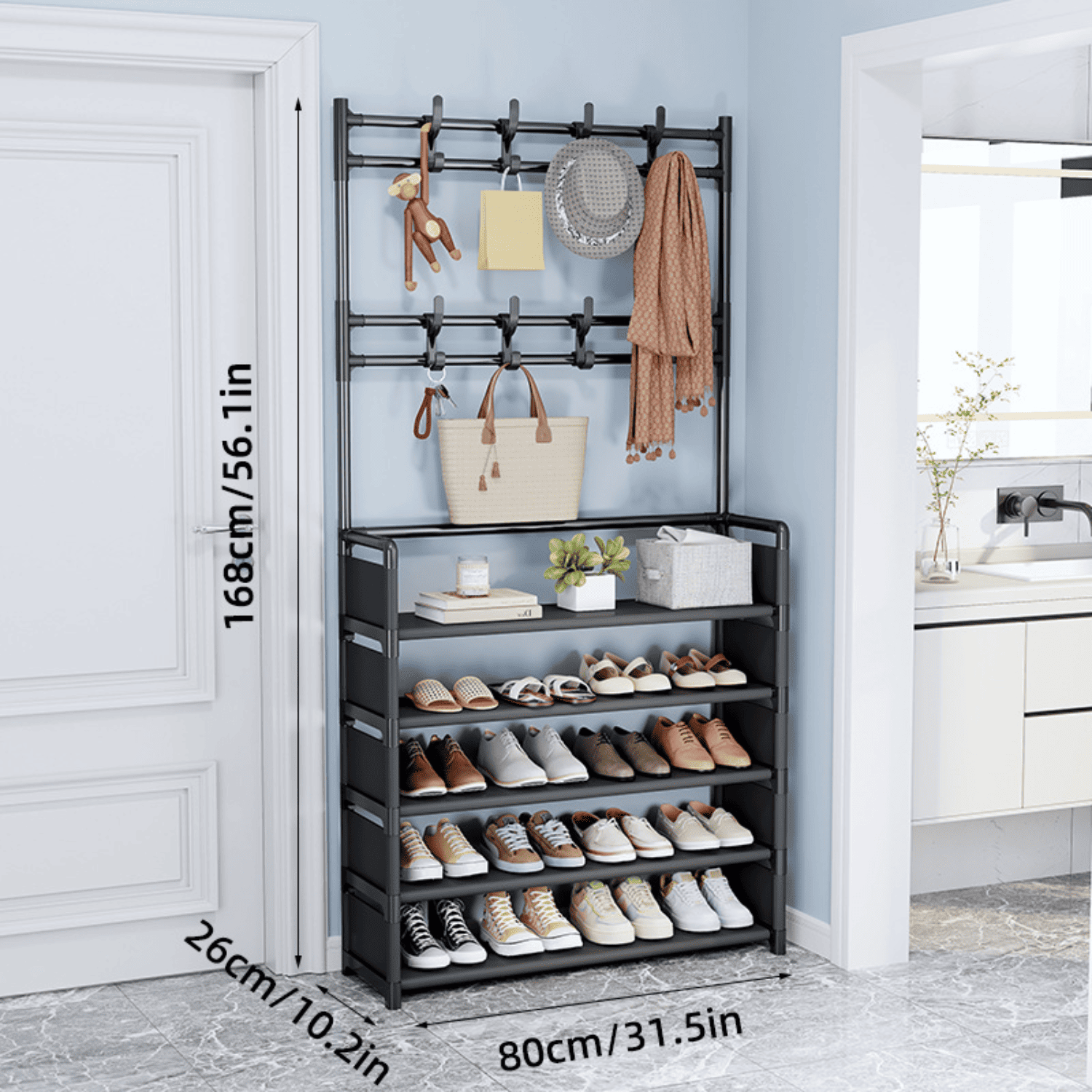 Zapatera Organizador 5 Niveles con Colgadores 80 CM Color Negro