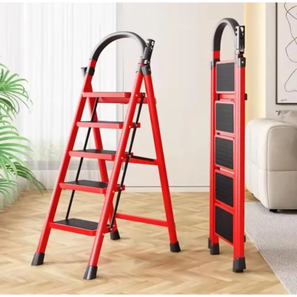 Escalera Tijera de Acero 1.50 M Multifuncional Plegable Roja/Negra