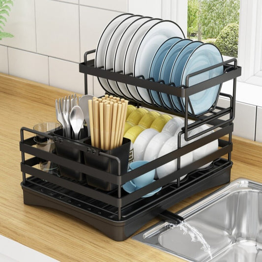 Escurridor de Dos Pisos para Platos de Acero Inoxidable Praga - Negro