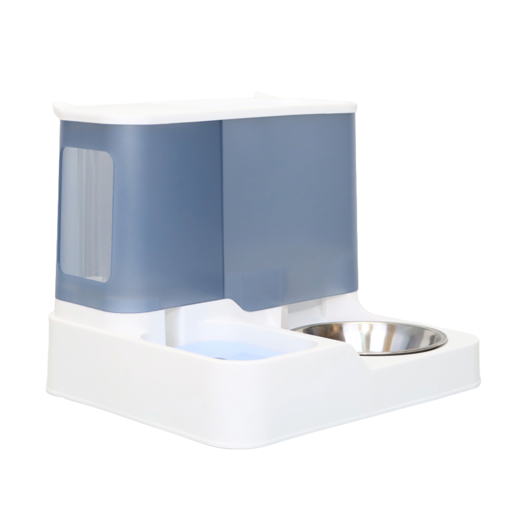 COMEDERO AUTOMÁTICO 2 EN 1 PARA MASCOTAS COLOR ROSADO AZUL + PLATO METÁLICO