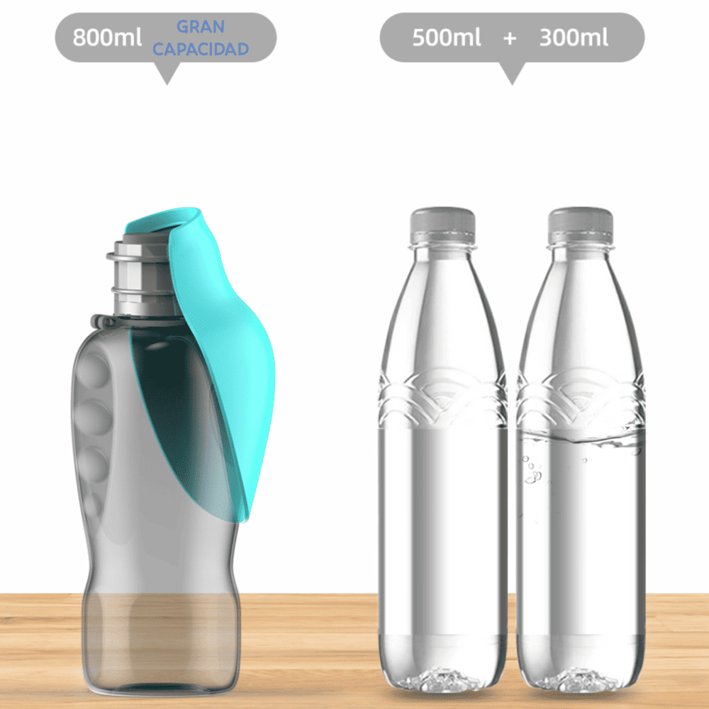 Botella Para Perros Portátil De 800 ML Con Correa Color Verde Agua