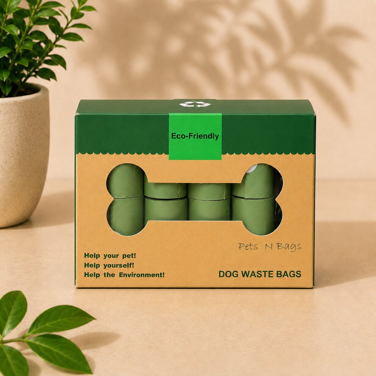 PAQUETE DE 16 ROLLOS DE BOLSAS BIODEGRADABLES COLOR VERDE + DISPENSADOR