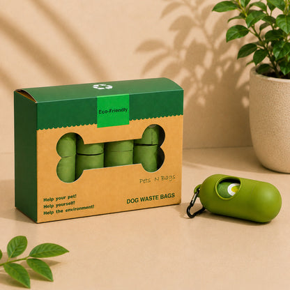 Paquete de 16 Rollos de Bolsas Biodegradables Color Verde + Dispensador