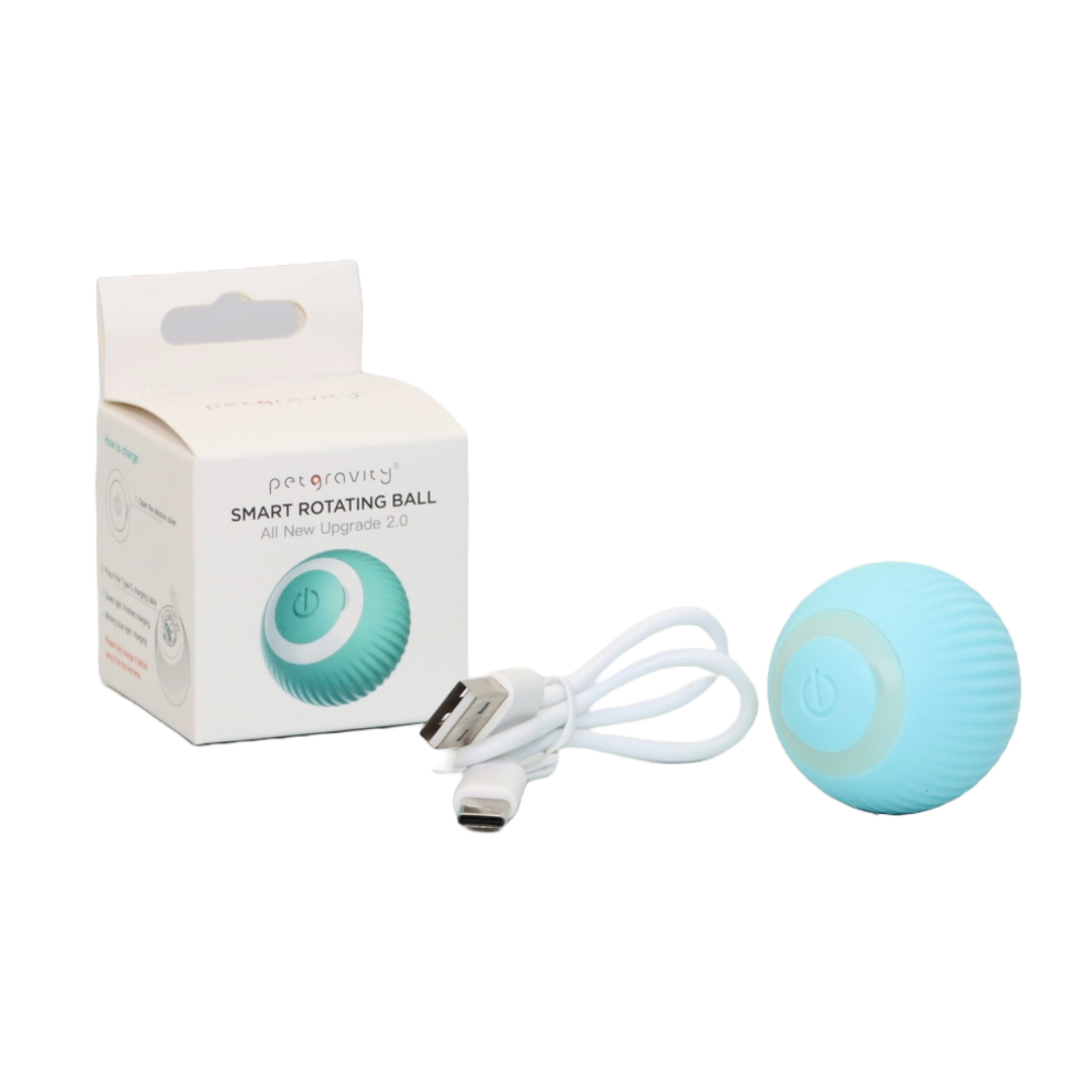 PELOTA INTELIGENTE, GIRATORIA E INTERACTIVA PARA GATOS COLOR CELESTE