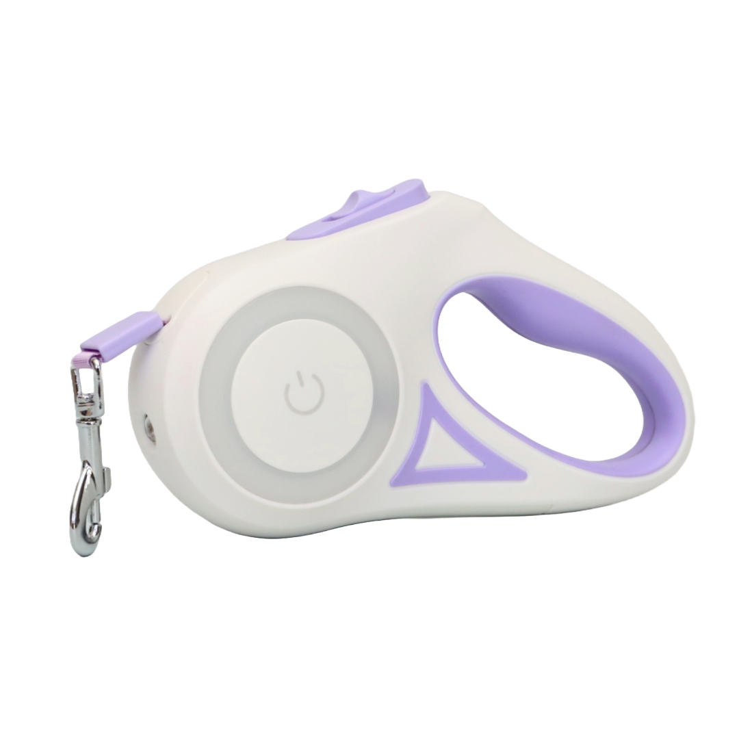 CORREA RETRÁCTIL PARA MASCOTAS CON LINTERNA LED COLOR MORADO