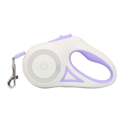 CORREA RETRÁCTIL PARA MASCOTAS CON LINTERNA LED COLOR MORADO
