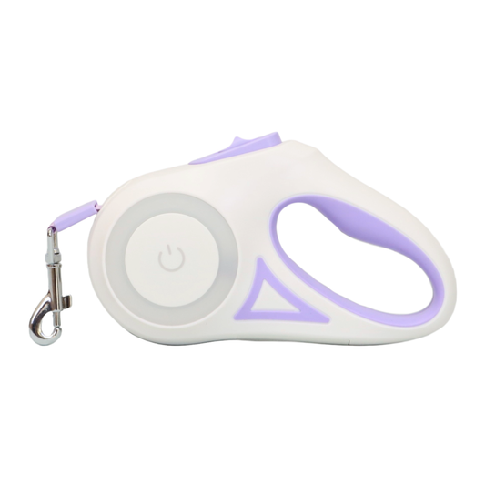 CORREA RETRÁCTIL PARA MASCOTAS CON LINTERNA LED COLOR MORADO