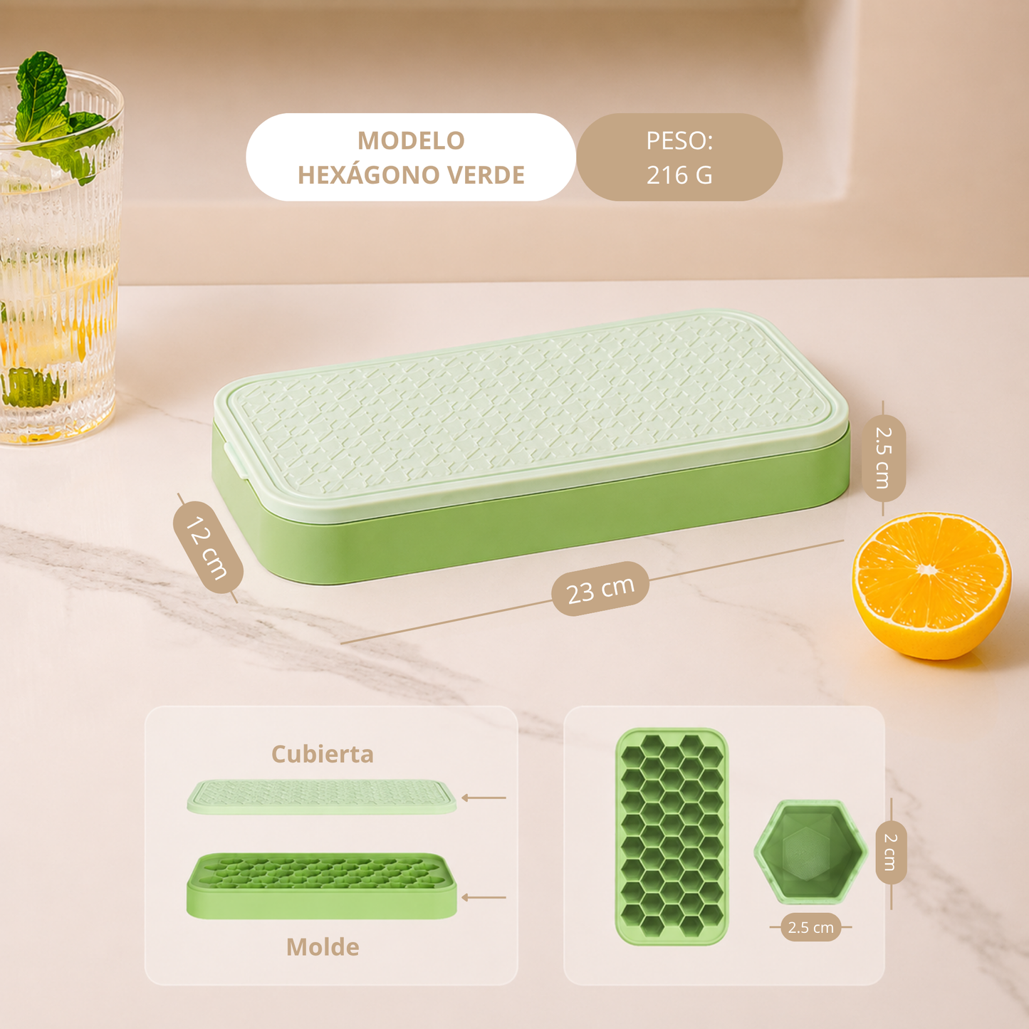 Molde / Bandeja De Silicona Para Hielo Con Diseños De Hexágonos