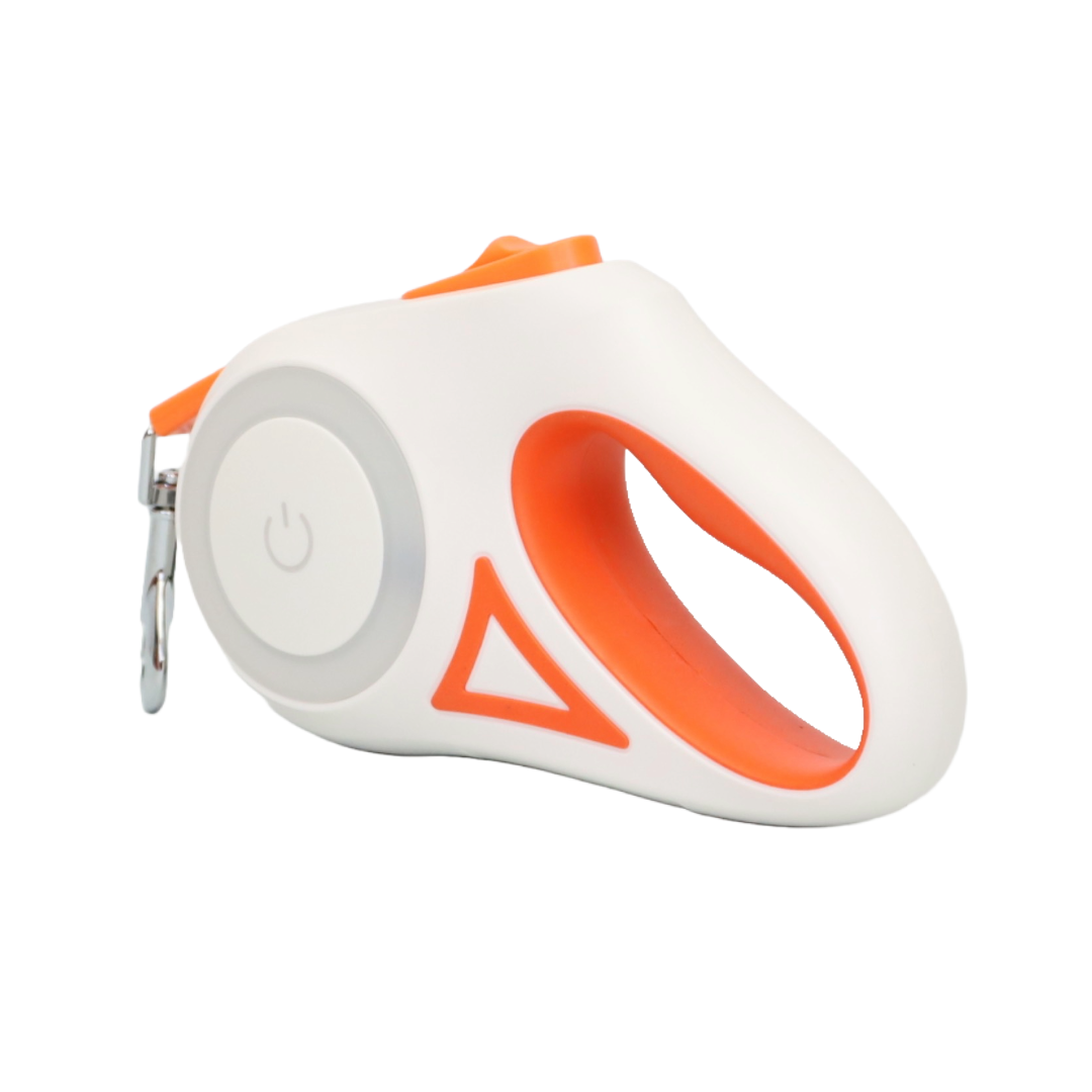 CORREA RETRÁCTIL PARA MASCOTAS CON LINTERNA LED COLOR NARANJA