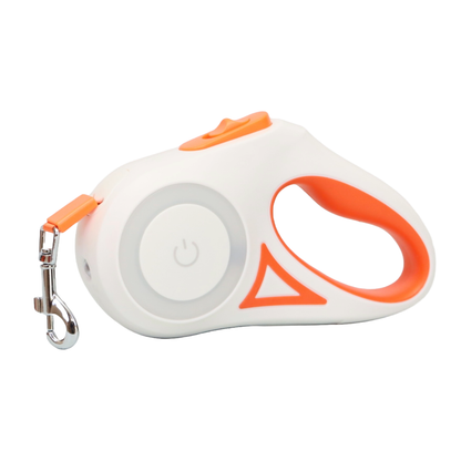 CORREA RETRÁCTIL PARA MASCOTAS CON LINTERNA LED COLOR NARANJA