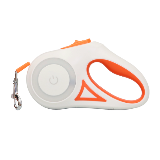 CORREA RETRÁCTIL PARA MASCOTAS CON LINTERNA LED COLOR NARANJA