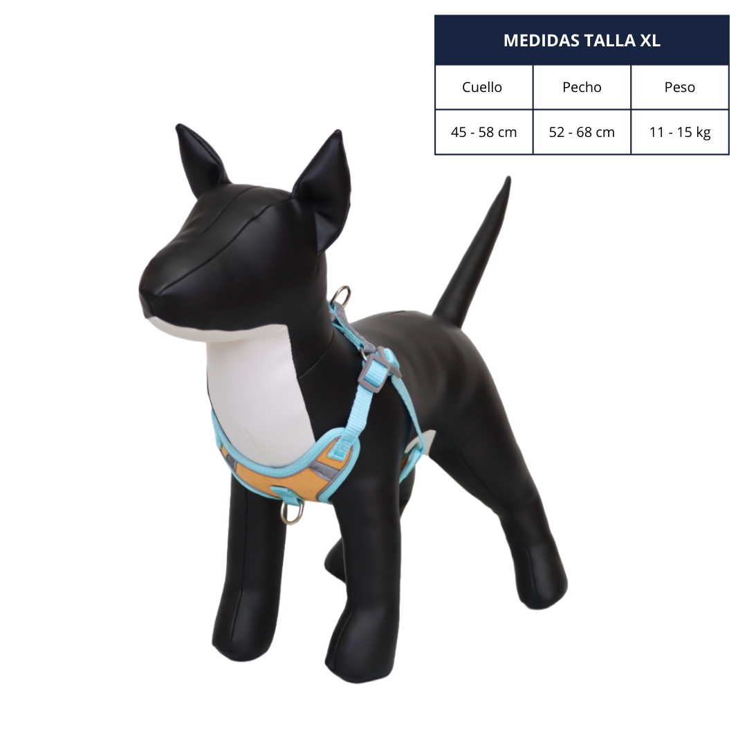 Arnés Reflectante para Perro Color Naranja/Celeste Talla XL