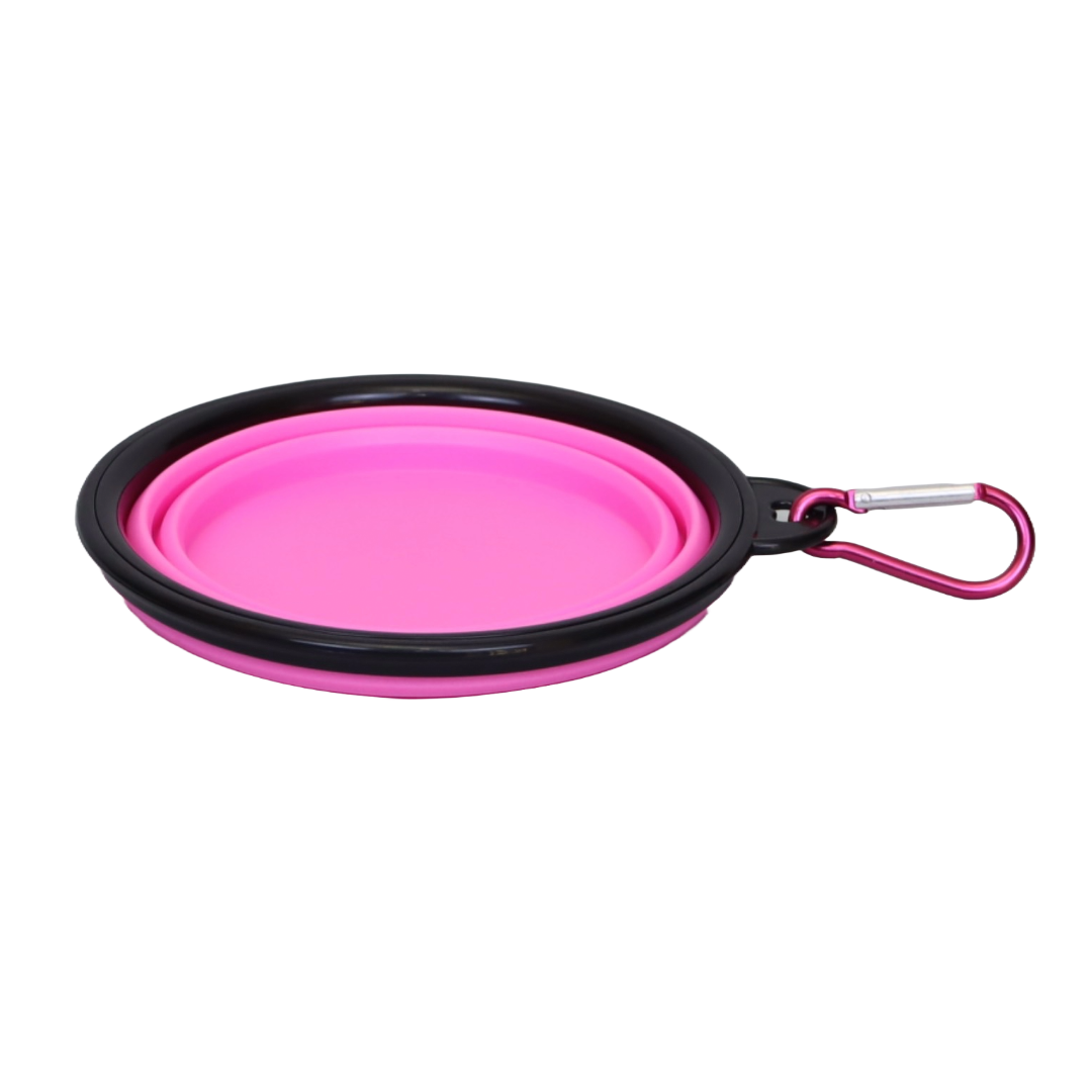 PLATO PLEGABLE PORTÁTIL CON GANCHO PARA MASCOTAS COLOR ROSADO