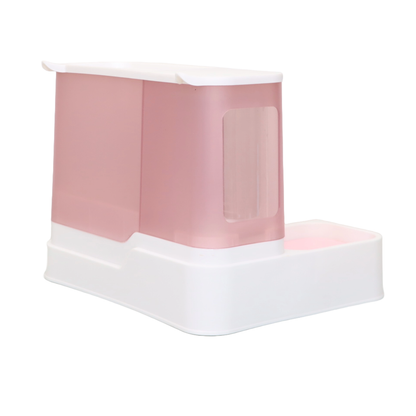 COMEDERO AUTOMÁTICO 2 EN 1 PARA MASCOTAS COLOR ROSADO + PLATO METÁLICO