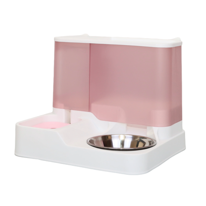 COMEDERO AUTOMÁTICO 2 EN 1 PARA MASCOTAS COLOR ROSADO + PLATO METÁLICO
