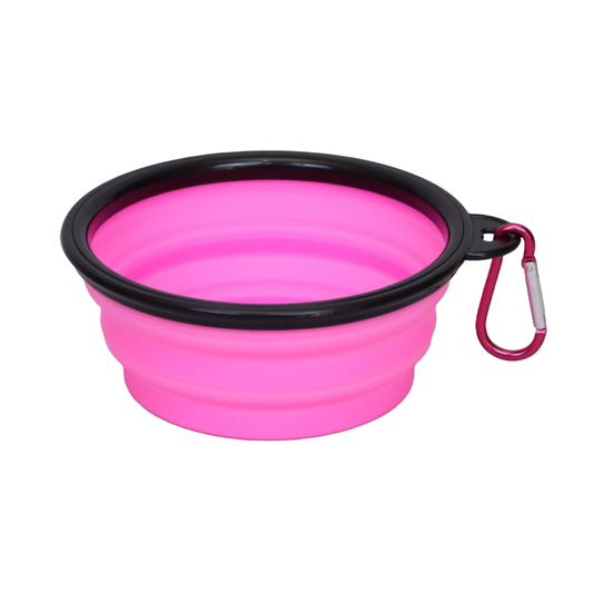PLATO PLEGABLE PORTÁTIL CON GANCHO PARA MASCOTAS COLOR ROSADO