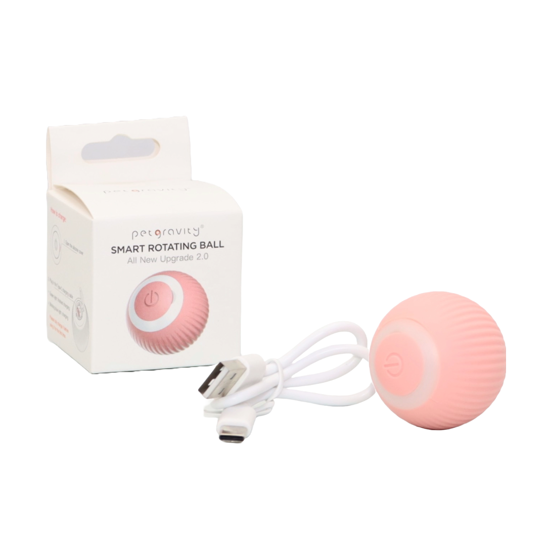 PELOTA INTELIGENTE, GIRATORIA E INTERACTIVA PARA GATOS COLOR ROSADO