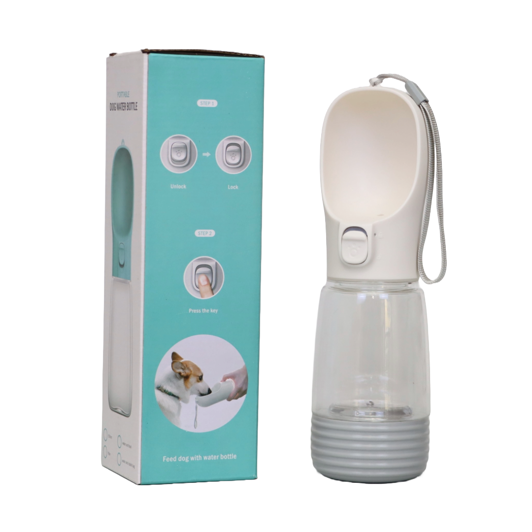 BOTELLA DE AGUA DE 250 ML CON RECIPIENTE DE COMIDA PARA PERROS