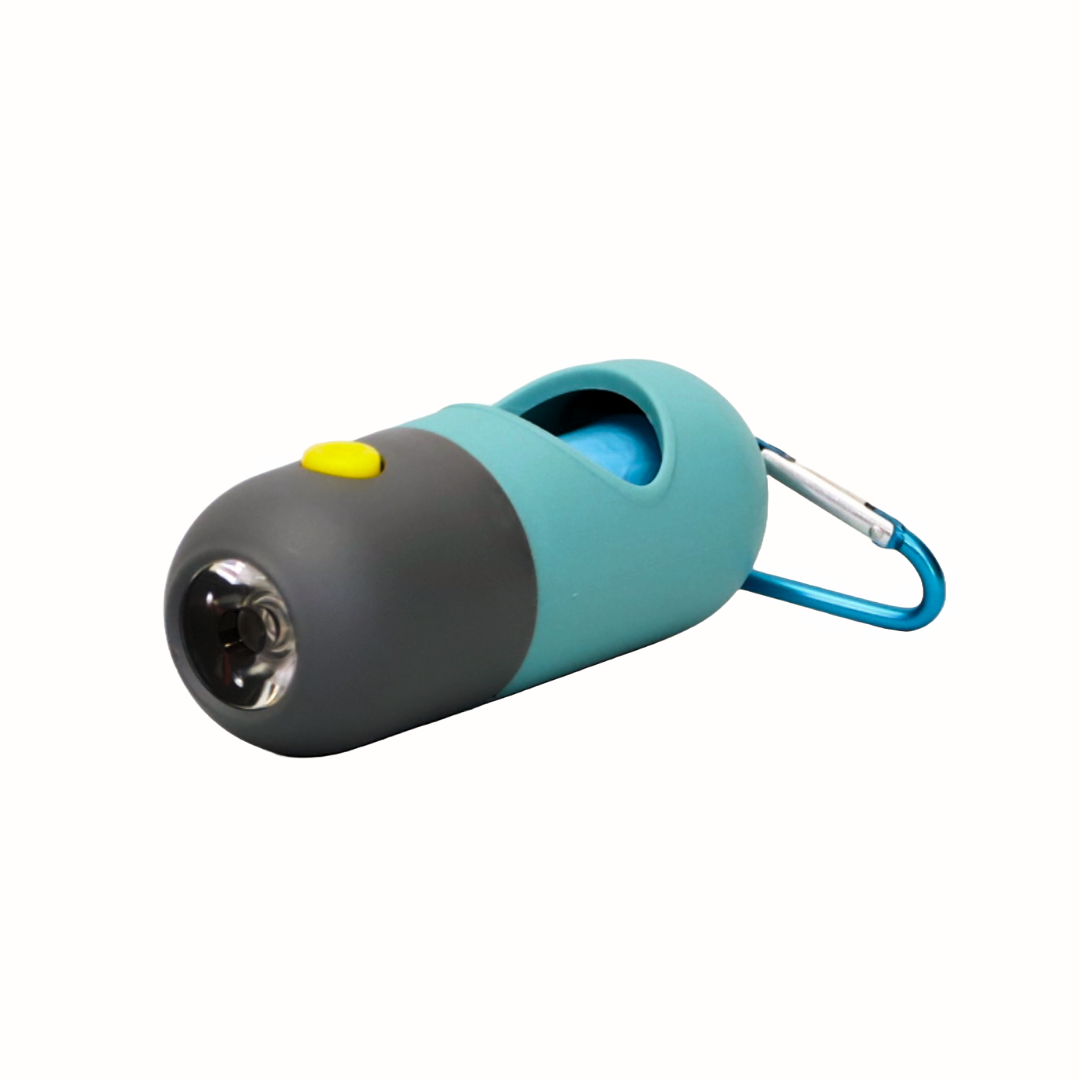 DISPENSADOR DE BOLSAS CON LINTERNA + 1 ROLLO DE BOLSAS