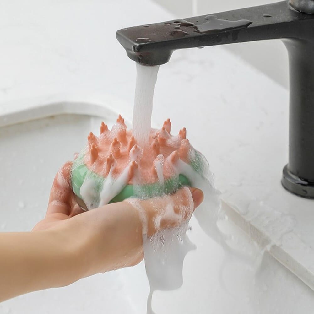 Cepillo de Baño para Perros con Dispensador de Jabón Color Azul