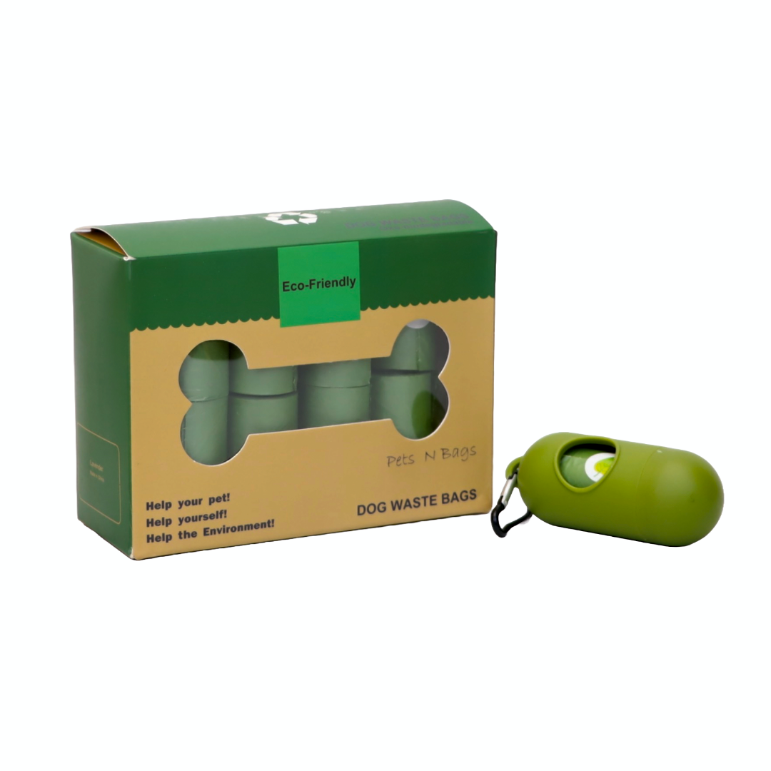 PAQUETE DE 16 ROLLOS DE BOLSAS BIODEGRADABLES COLOR VERDE + DISPENSADOR