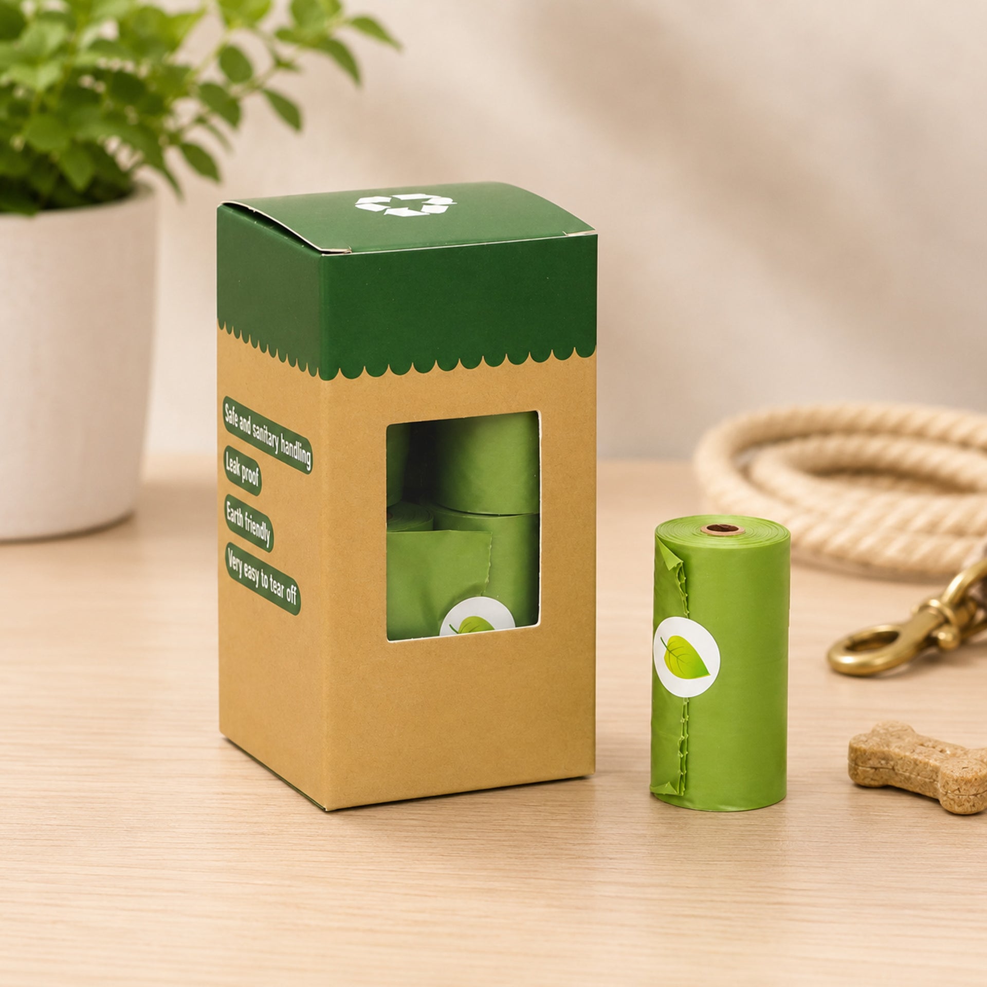 Paquete de 8 Rollos de Bolsas Biodegradables para Desechos de Mascotas Coloor Verde