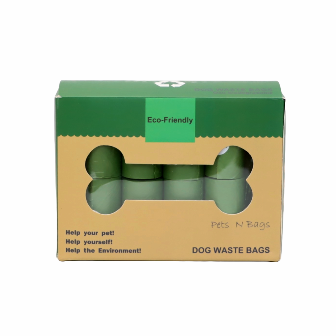 PAQUETE DE 16 ROLLOS DE BOLSAS BIODEGRADABLES COLOR VERDE + DISPENSADOR