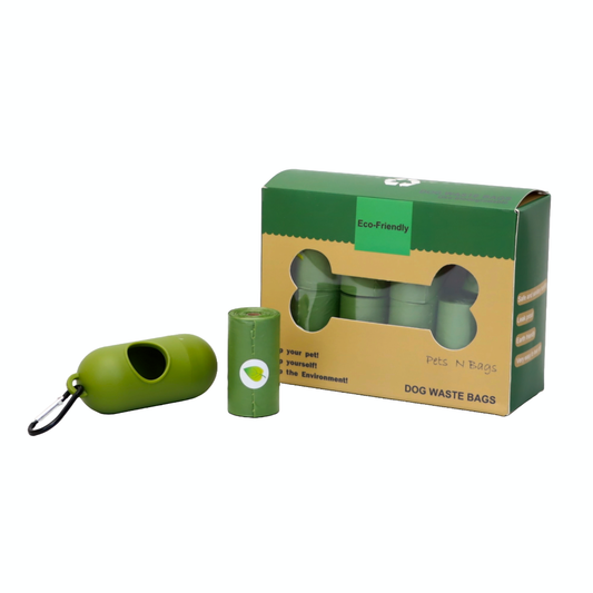 PAQUETE DE 16 ROLLOS DE BOLSAS BIODEGRADABLES COLOR VERDE + DISPENSADOR
