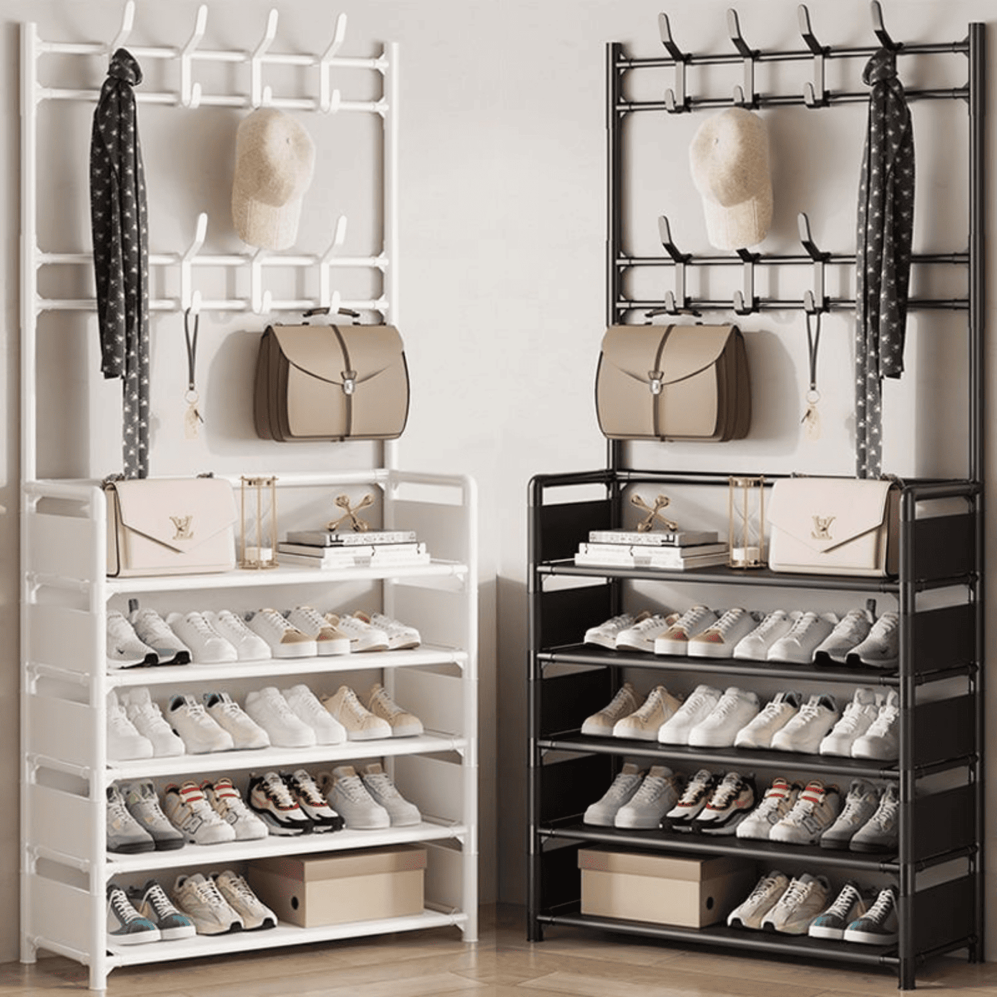 Zapatera Organizador de 5 Niveles Multiuso con Colgadores 80 CM Color Blanco