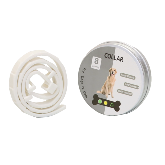 COLLAR ANTIPULGAS PARA PERRO GRANDE EN LATA COLOR BLANCO