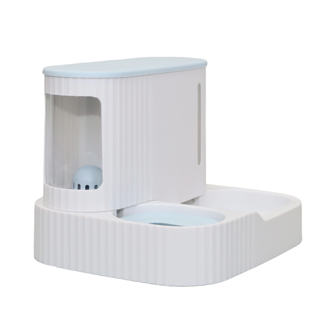 COMEDERO AUTOMÁTICO PARA MASCOTAS ESTILO COLUMNA ROMANA COLOR CELESTE