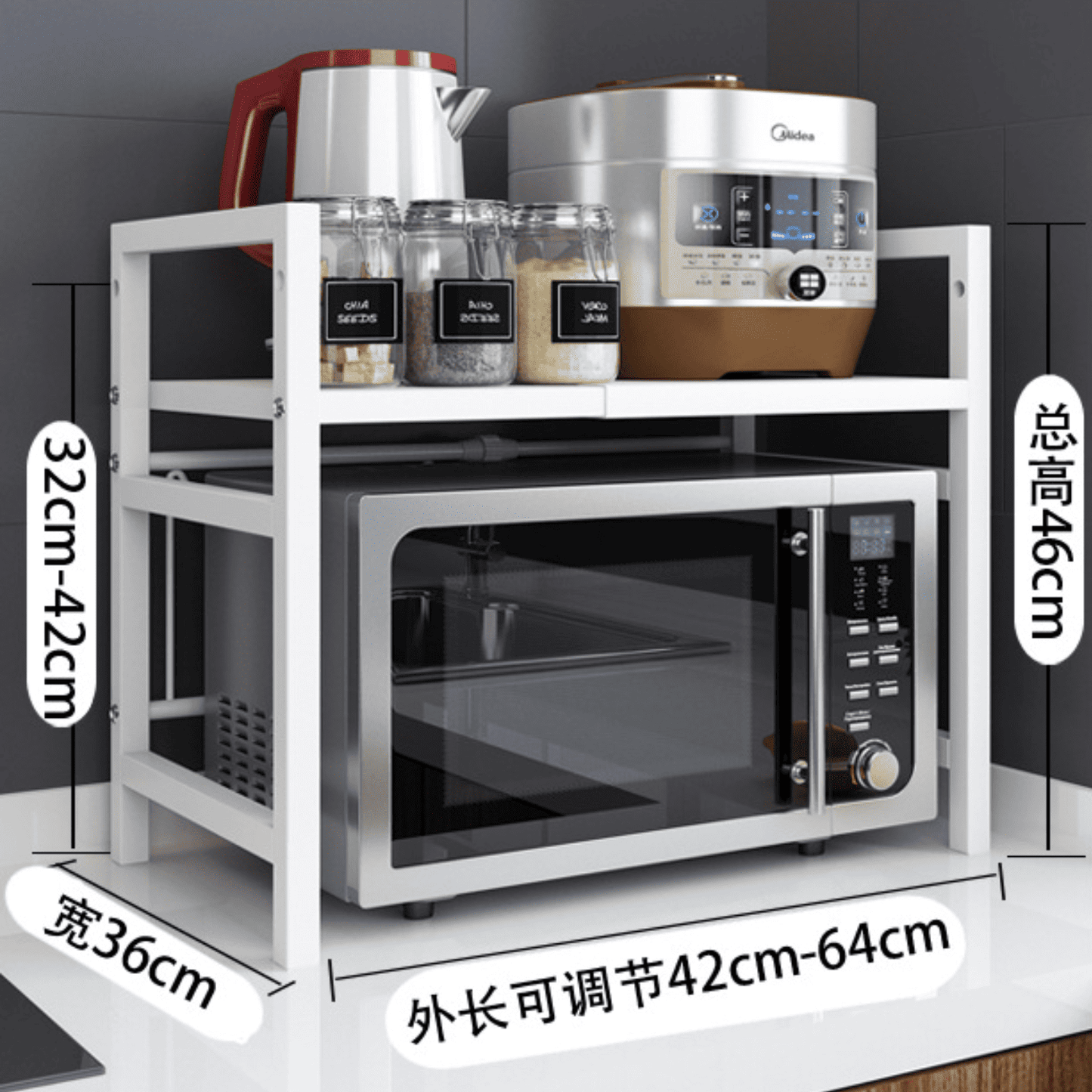Mueble para Microondas Plegable Adaptable al Tamaño con Colgadores Blanco
