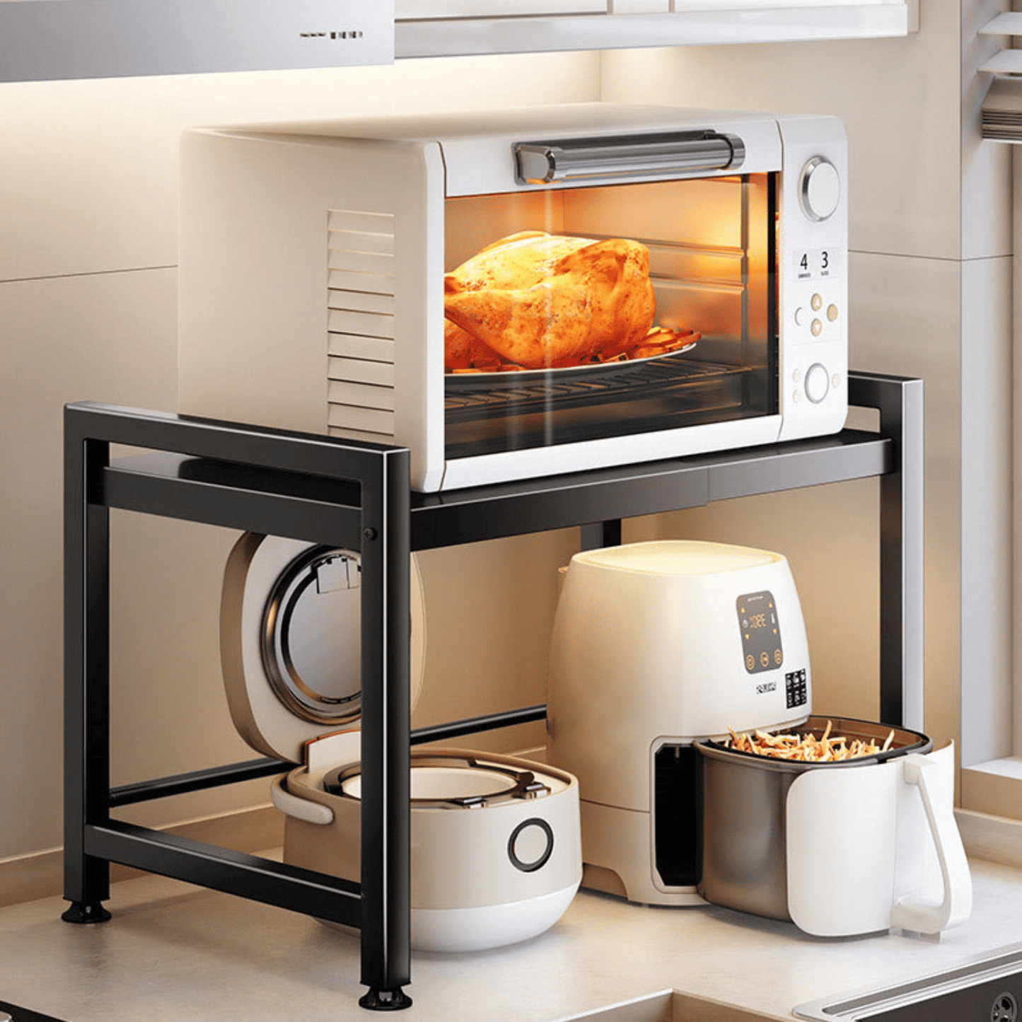 Mueble para Microondas Plegable Adaptable al Tamaño con Colgadores Negro