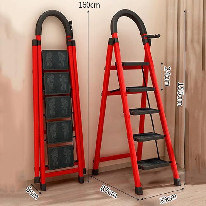 Escalera Tijera de Acero 1.50 M Multifuncional Plegable Roja/Negra