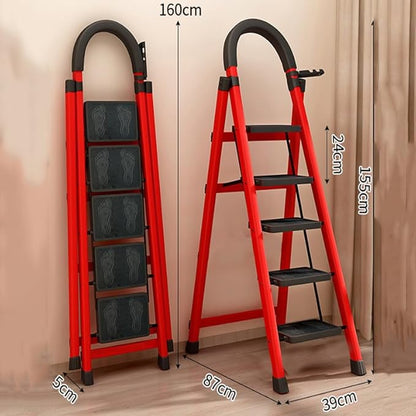 Escalera Tijera de Acero 1.50 M Multifuncional Plegable Roja/Negra