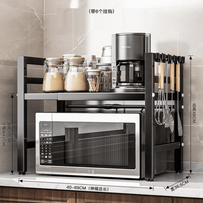 Mueble para Microondas Plegable Adaptable al Tamaño con Colgadores Negro