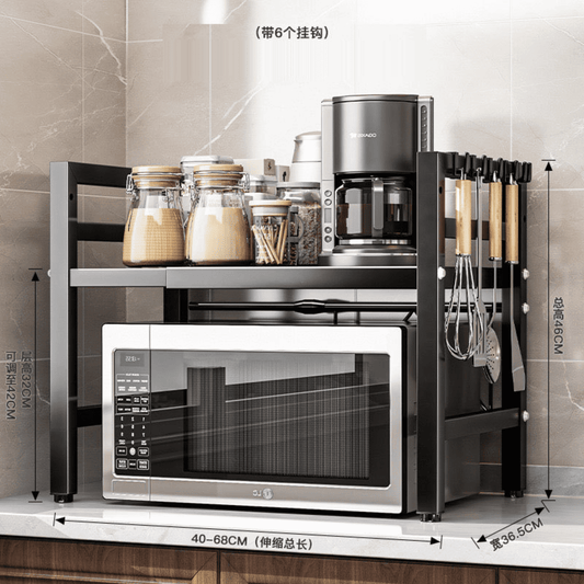 Mueble para Microondas Plegable Adaptable al Tamaño con Colgadores Negro