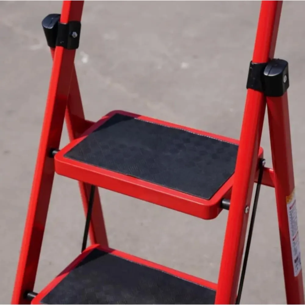 Escalera Tijera de Acero 1.50 M Multifuncional Plegable Roja/Negra