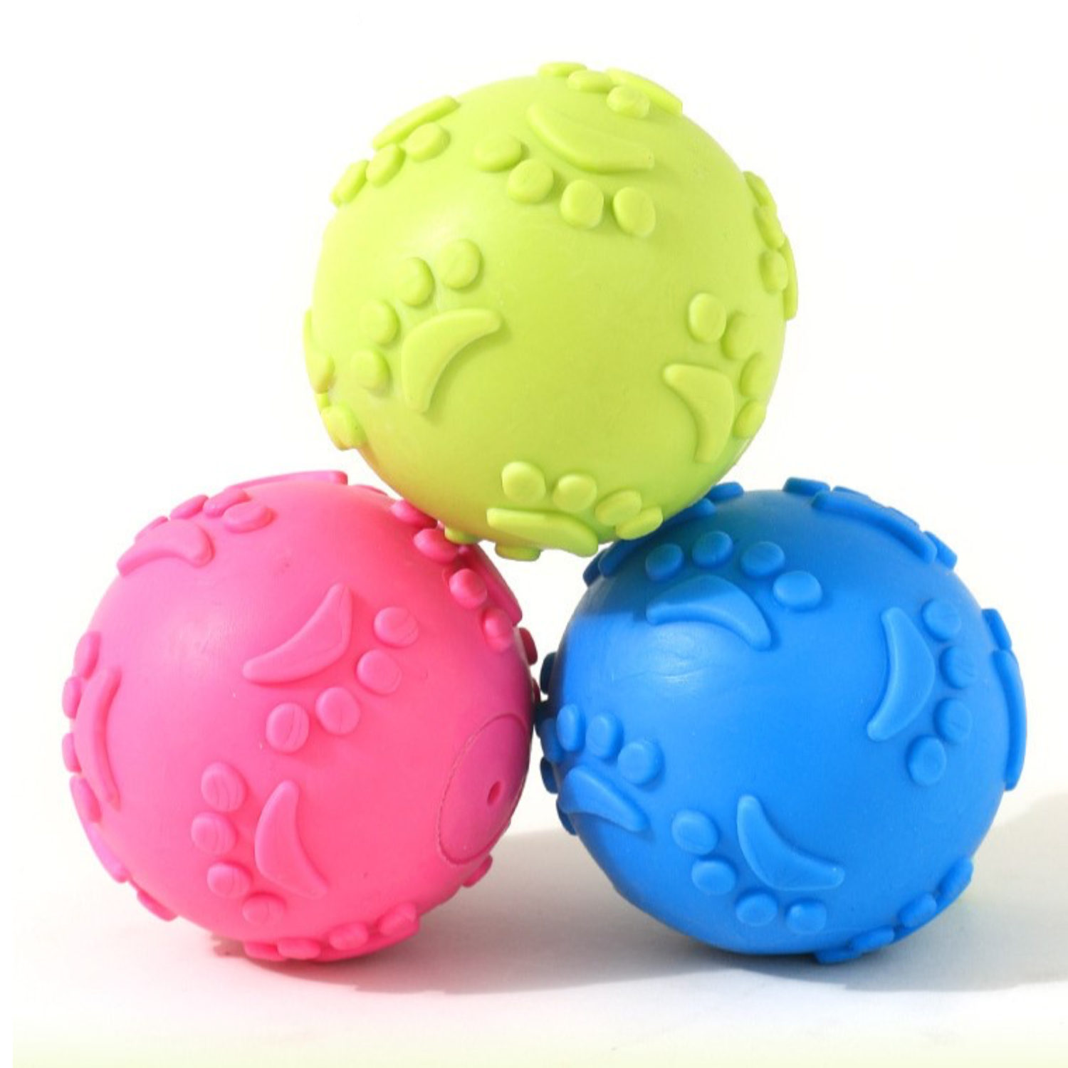 Pack 6 Pelotas de Caucho con Relieve de Huellas y Sonido para Mascotas