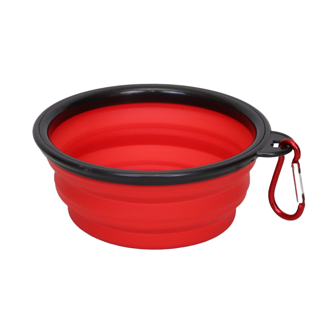 Plato Plegable Portátil con Gancho para Mascotas Color Rojo