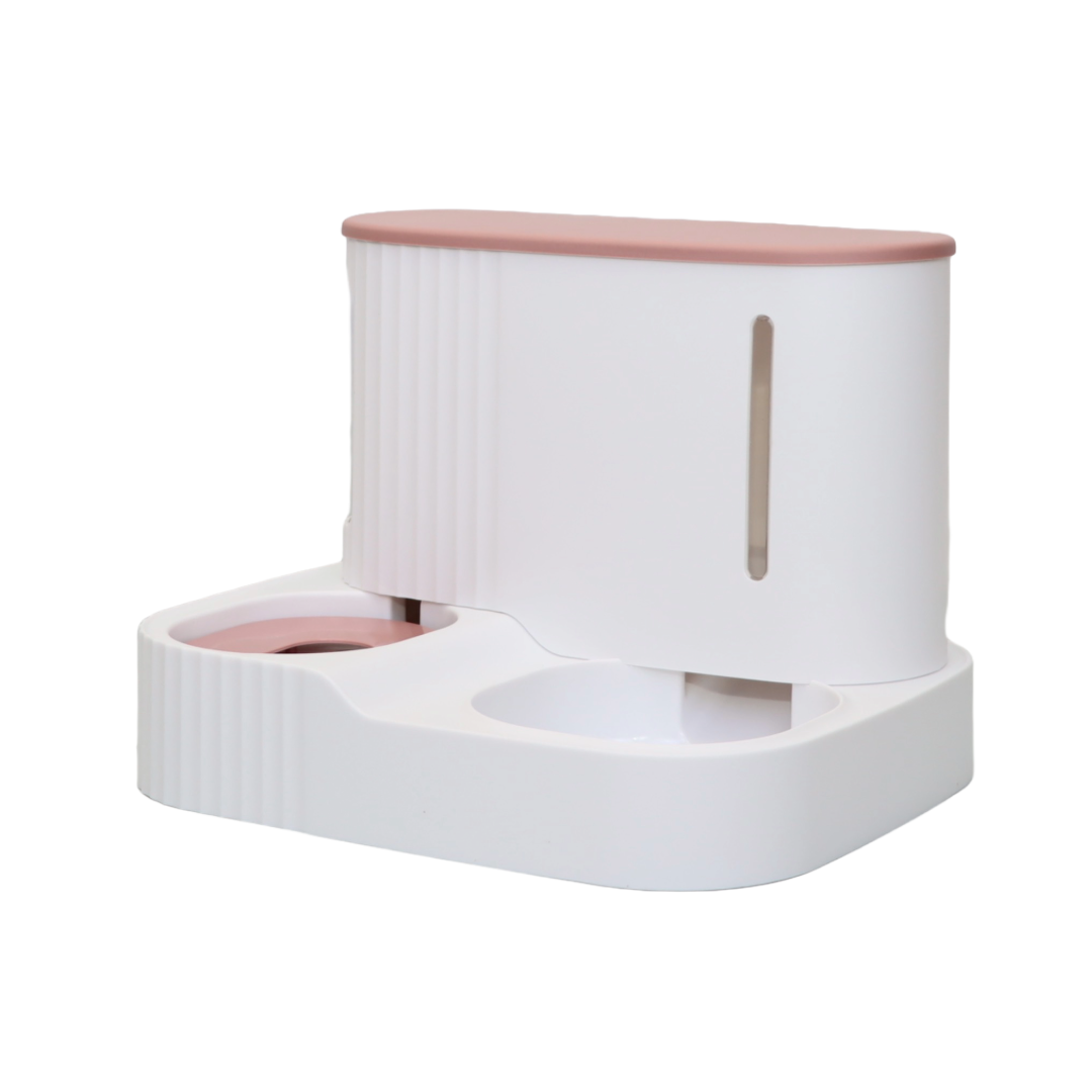 COMEDERO AUTOMÁTICO PARA MASCOTAS ESTILO COLUMNA ROMANA COLOR ROSADO