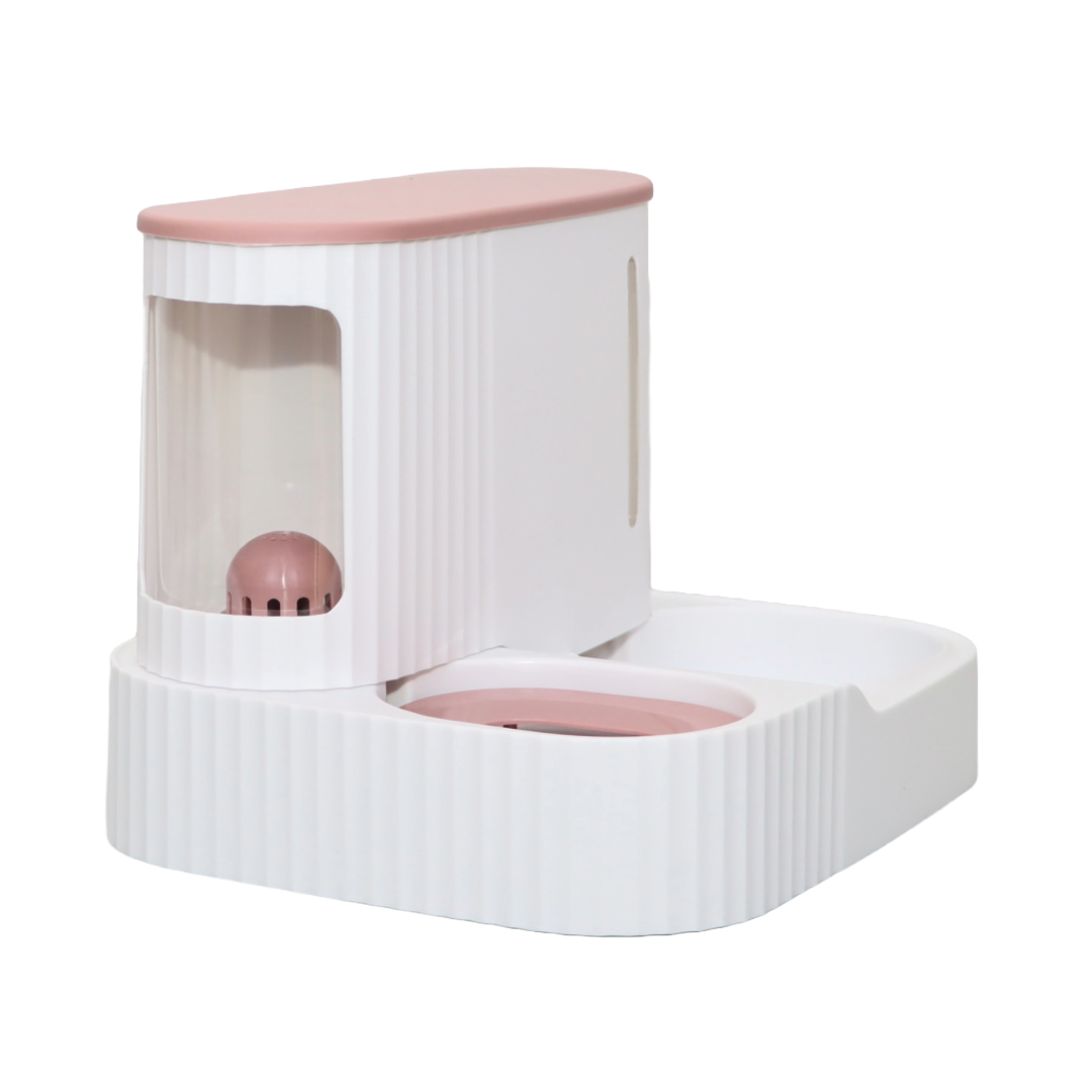 COMEDERO AUTOMÁTICO PARA MASCOTAS ESTILO COLUMNA ROMANA COLOR ROSADO